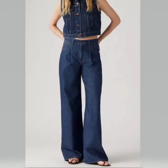 Levis Premium Baggy Dad Wide Leg Jeans Dark Wash Lets Get Lost Again NWT - Picture 4 of 6